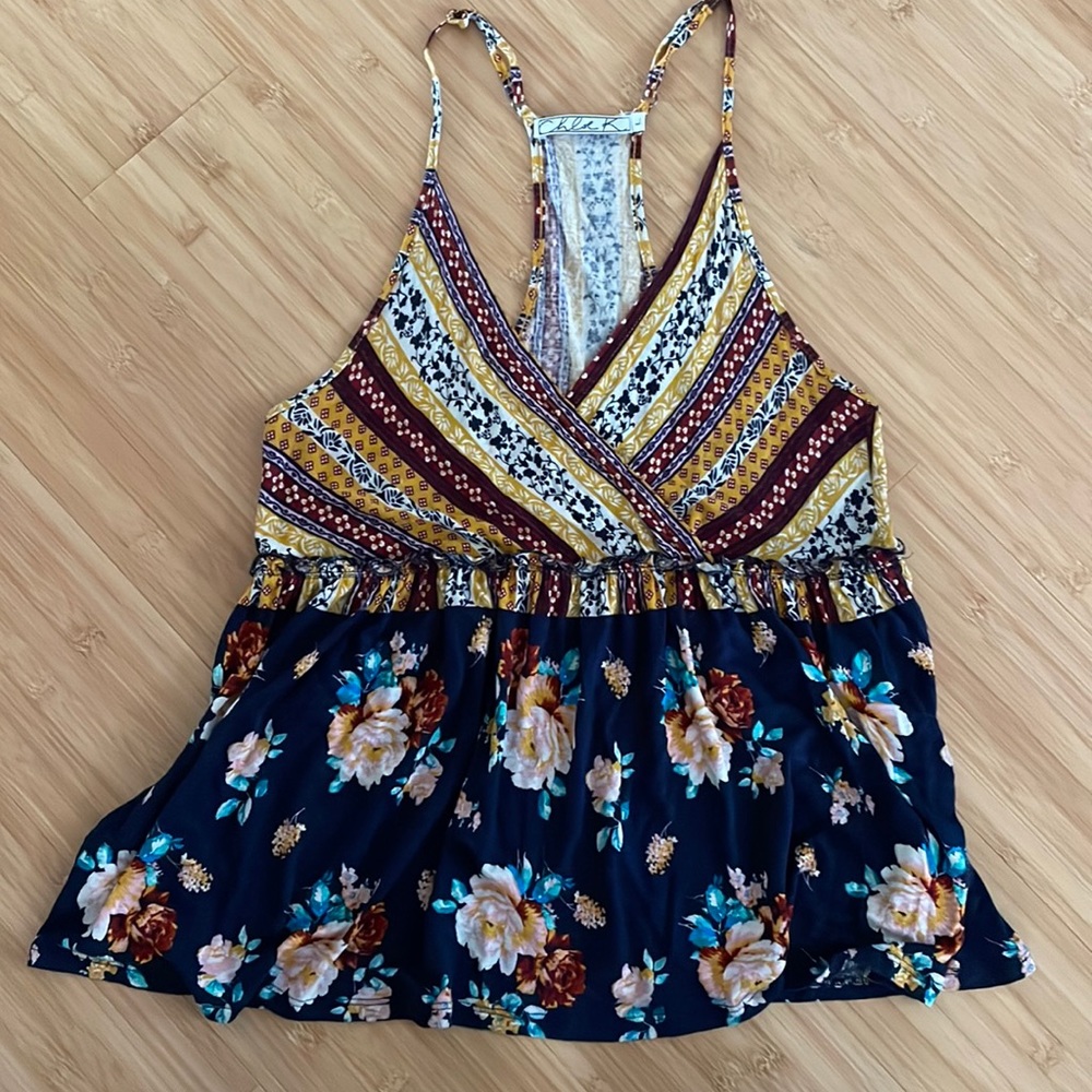 Chloe K racerback floral blouse